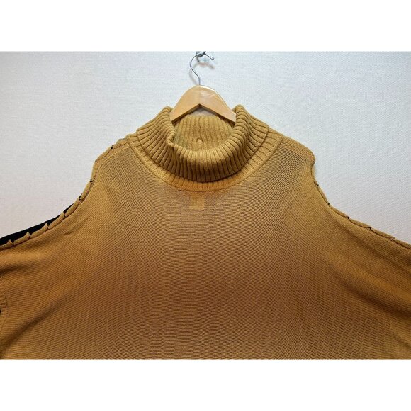 Chico's Women's Turtleneck Poncho Sweater Knit Stretch Size S/M Camel Black - Picture 5 of 11